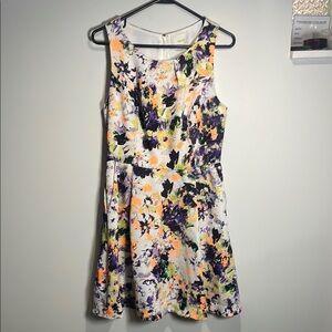 Maeve Anthropologie Neon Cream and Blue A-line Sundress